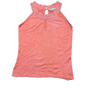 Vertigo Paris Sleeveless Sweater Salmon Rhinestones at Collar Size M